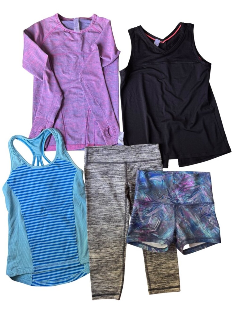 Ivivva (Lululemon) Girls Leggings & Tops Shorts Bundle Size 10 Gray Multi